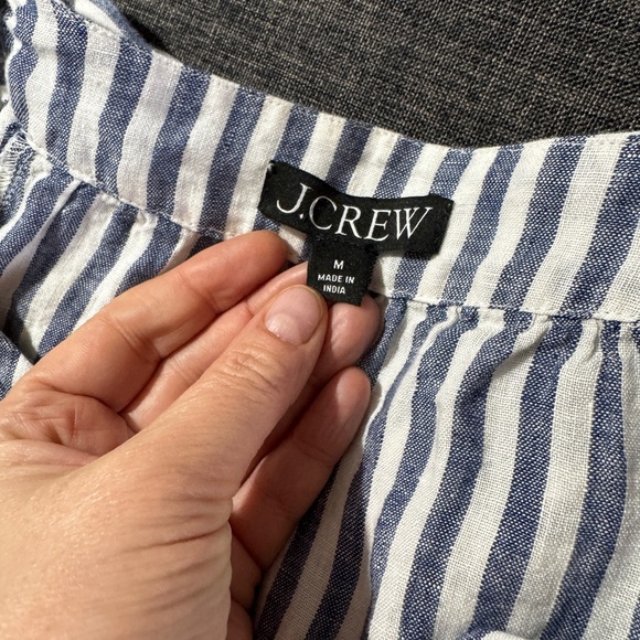 J. Crew Flutter-Sleeve Linen V-Neck Top Medium Blue White Stripe - Picture 13 of 14